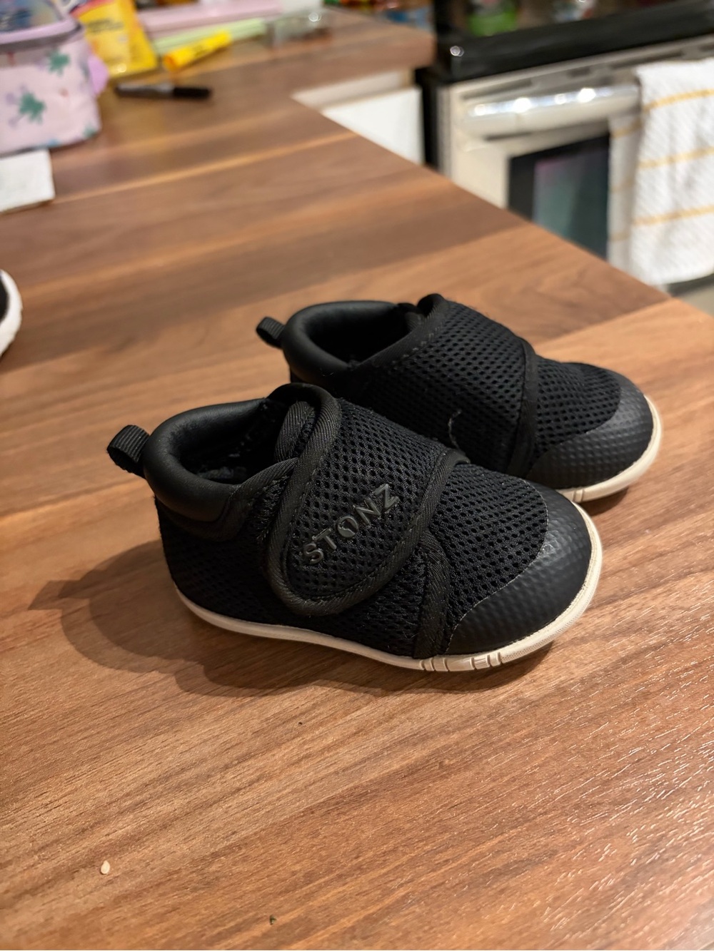 Stonz Black Mesh Velcro Baby Slip-On Shoes 12-18 months